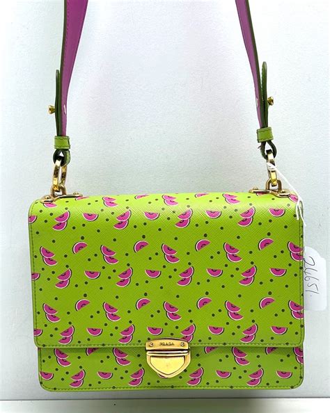 PRADA Saffiano Watermelon Print Shoulder Bag Erba